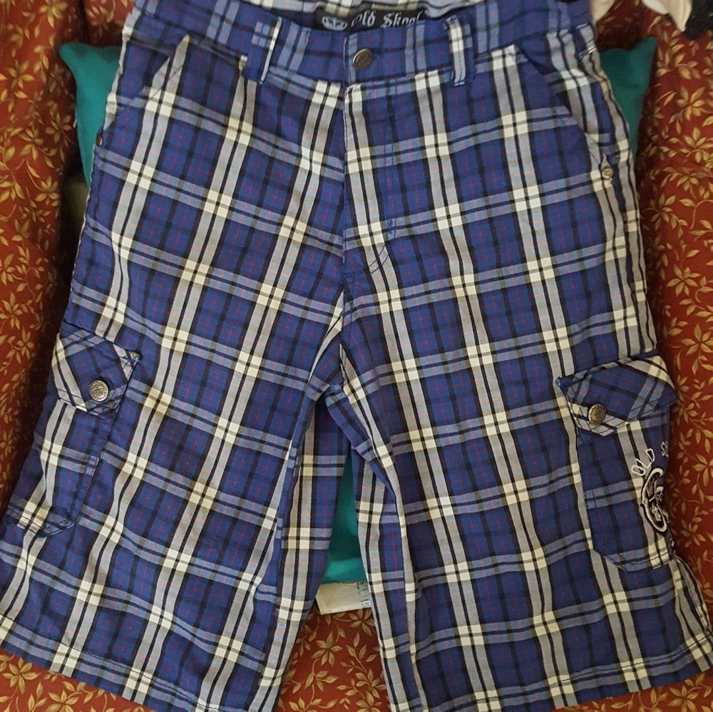 Old Skool Boys Shorts Blue Plaid Size 14